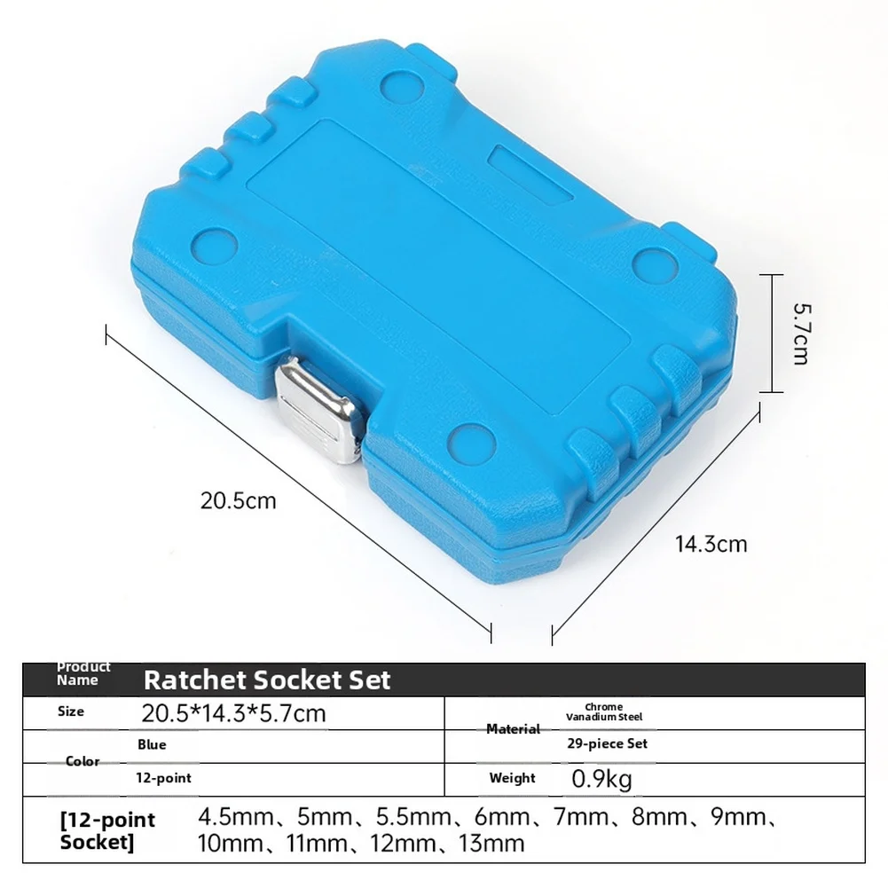 29 Piece Ratcheting Socket Wrench Set 12 Point Metric 4.5mm To 13mm For Auto Repair And Home Maintenance Tasks