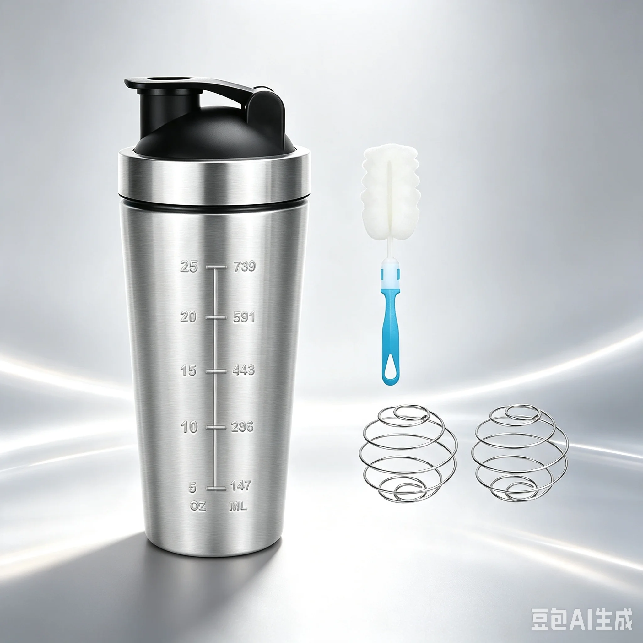 Edelstahl-Protein-Shaker-Flasche für Sport und Fitness, tragbarer Fitness-Sportbecher mit Kugelgewichtsskala, auslaufsicher für Gym, Fitness, Sport, Whey-Shakes, Wasserbecher
