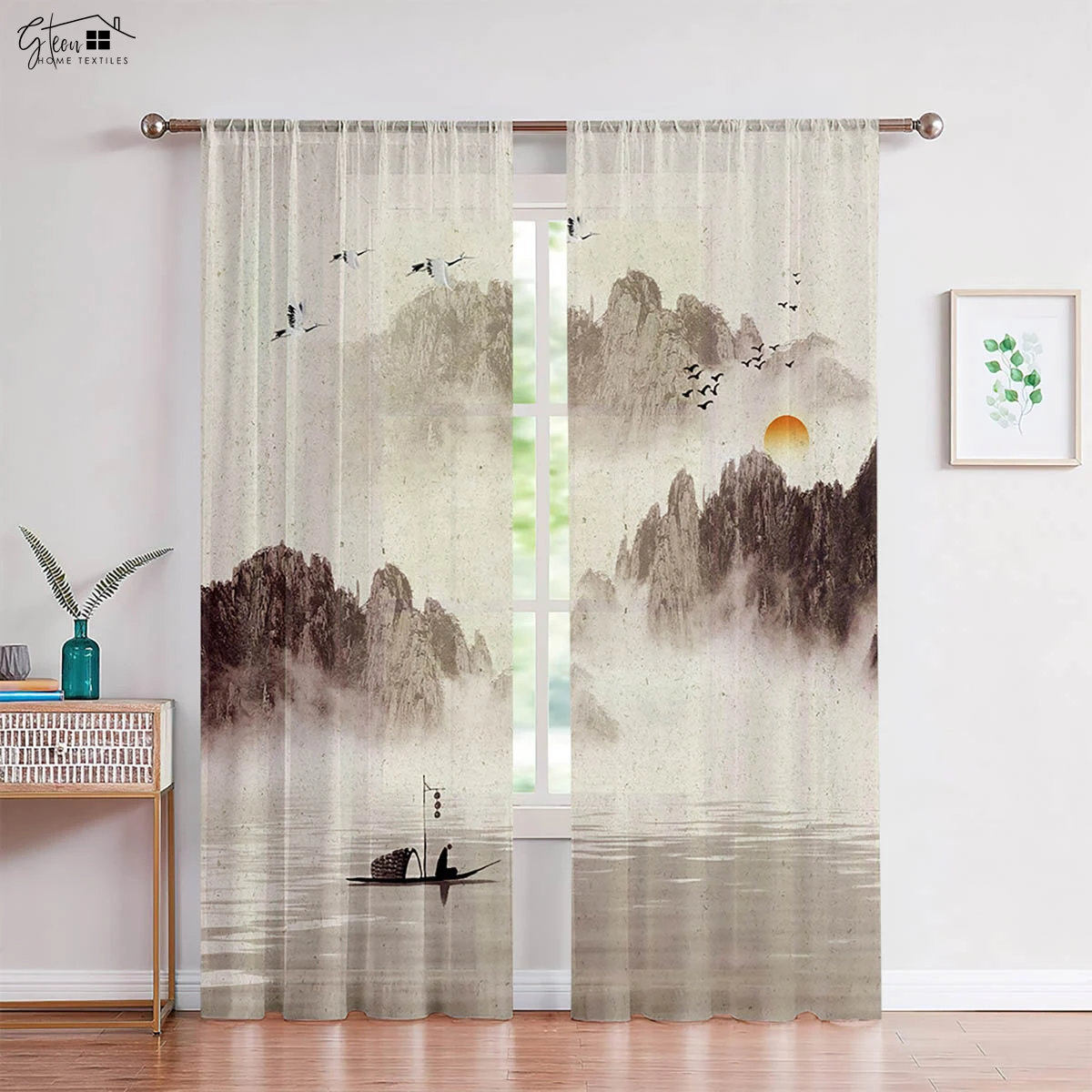 Chinese Style Landscape Painting Decorative Curtains Ink Painting Zen Elegant Study Bedroom Tea Room Homestay Classical Curtains