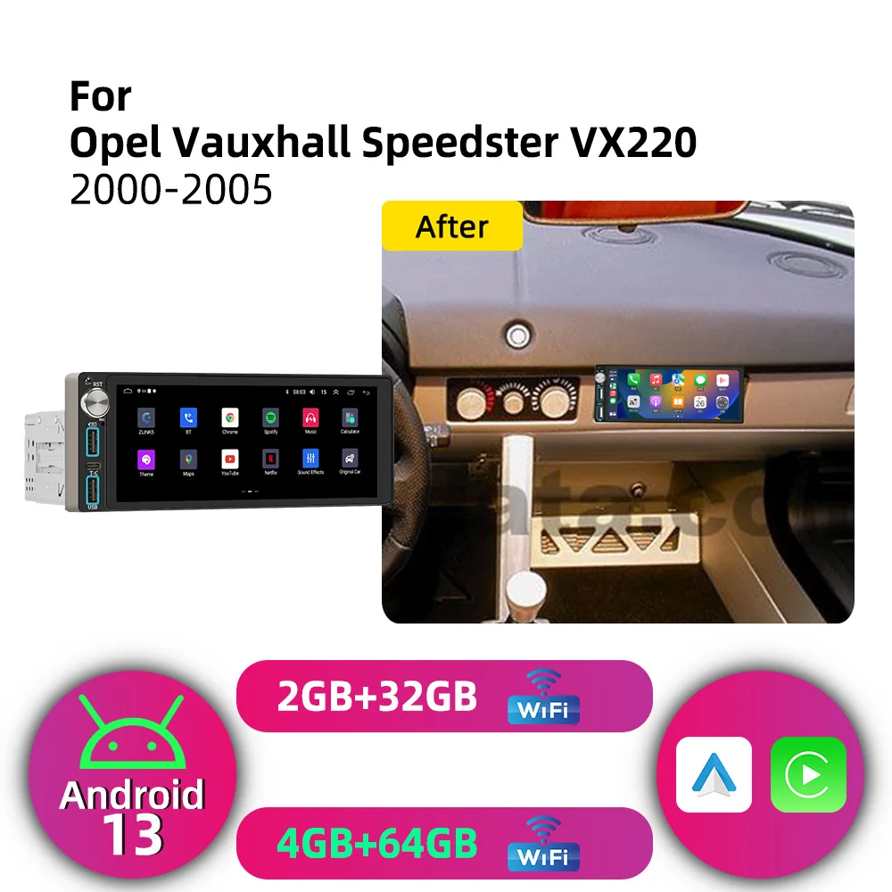 1Din 6.86-дюймовый экран Android автомагнитола с Carplay, GPS, мультимедиа, авторадио для Opel Vauxhall Speedster VX220 2000-2005.