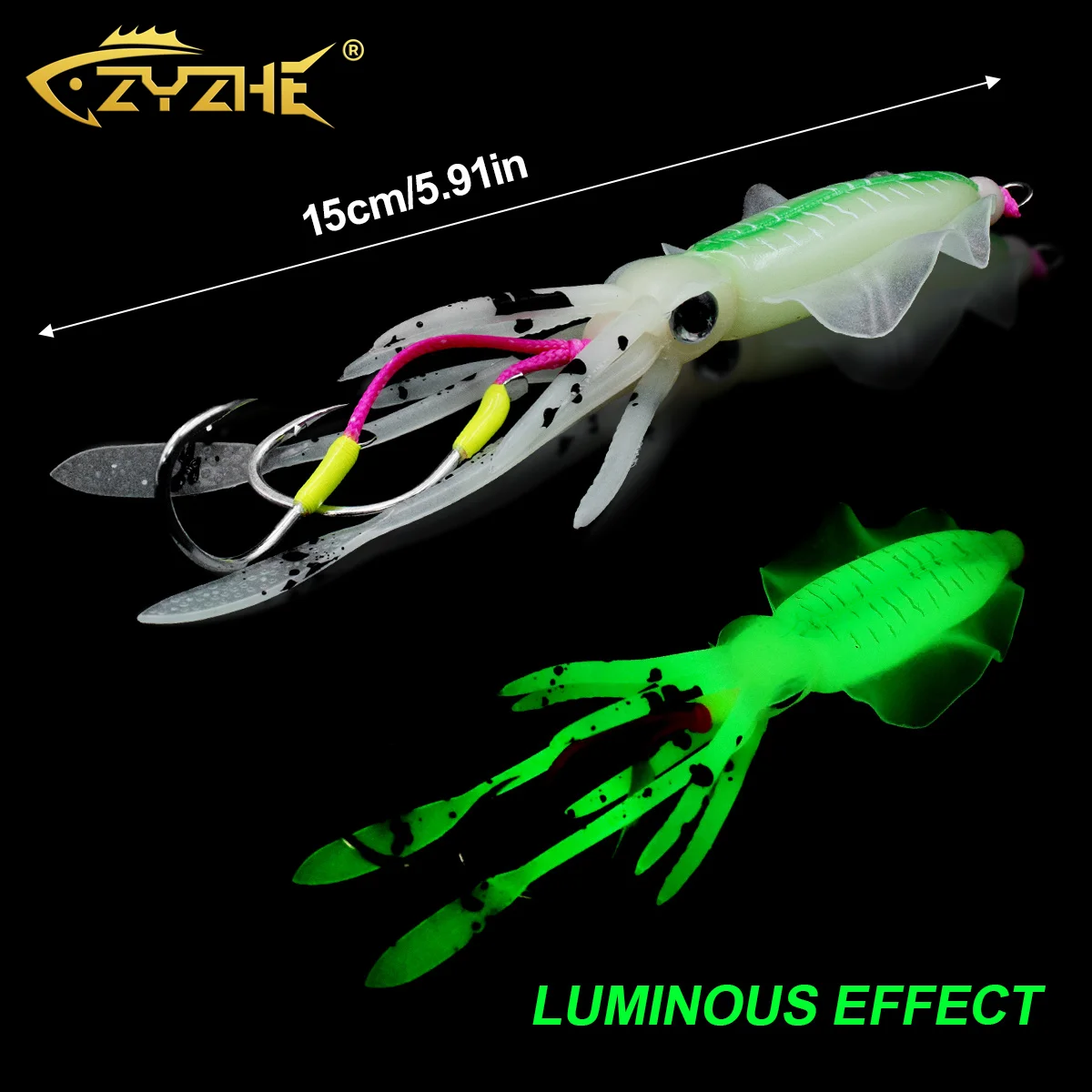 ZYZ Soft Squid String Hook with Double Sea Fishing Hooks Saltwater Boat Fishing Fakebait Hooks Luminous String Hook Tackle