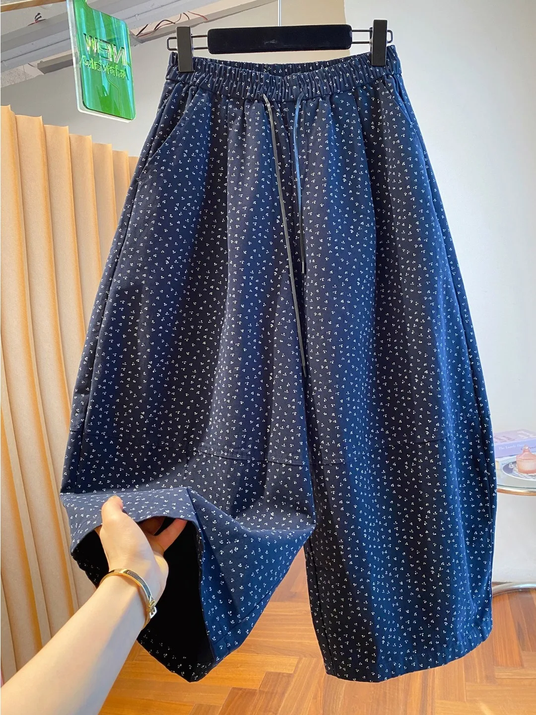 Pantalones de Pierna Ancha con Estampado Floral, Estilo Casual para Mujer, Cintura Alta, Corte Recto, Moda de Otoño, Tallas Grandes, Curvy Knife Nine P...