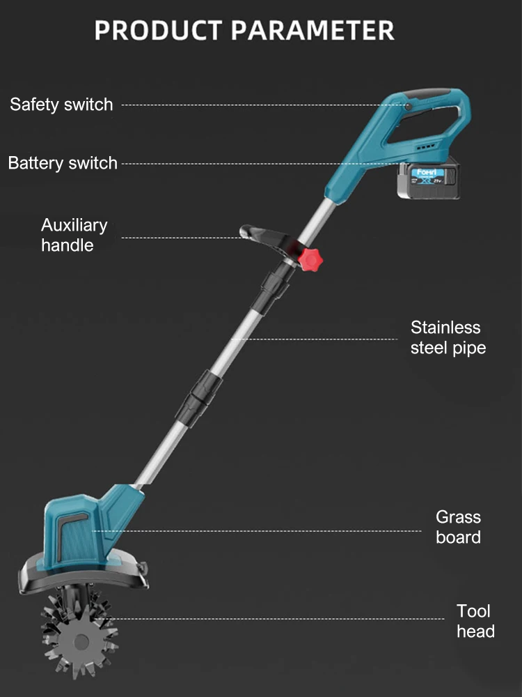 Cultivateur 21V motoculteur électrique pour batterie Makita 4 lames tondeuse à gazon électrique sans fil coupe gazon outils de jardin (sans batterie)