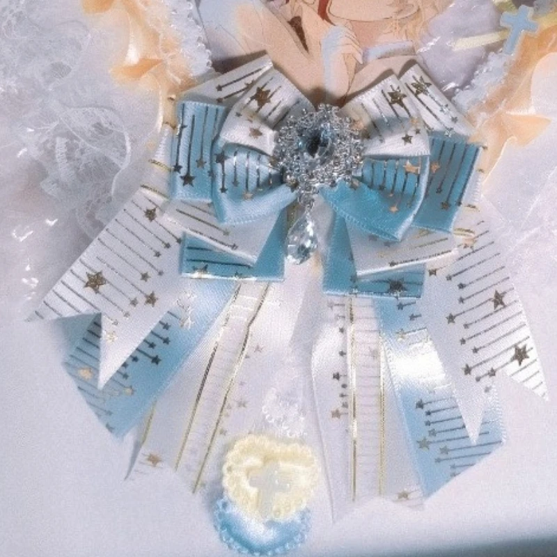 

Женские галстуки-бабочки, заколка для волос, лента ручной работы со стразами, подарок, одежда в стиле Лолиты, аксессуары, воротник, цветок, концертные легкие банты