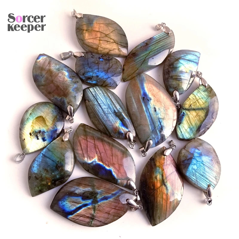 Necklace Pendant Natural Stone Irregular Shape Bead Green Purple Red Orange Labradorite Pendant for Women Men Jewelry BQ837