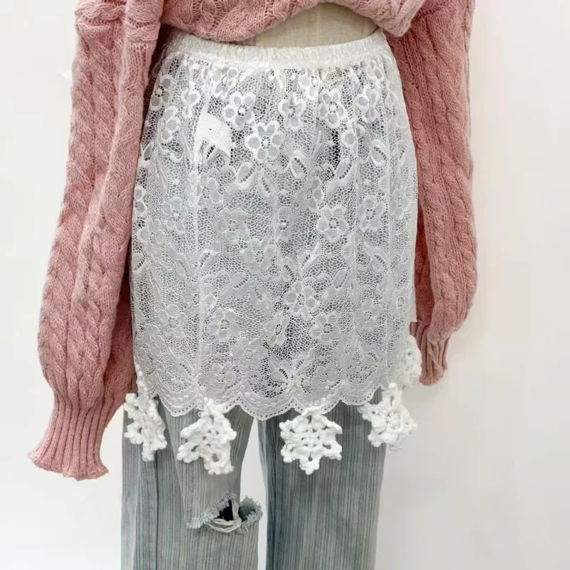 

Spring-autumn Snowflake Lace Skirt Kawaii Mesh Diaper Cover Hot Girl Valentine's Day Date Mini Skirt Personality Miniskirt