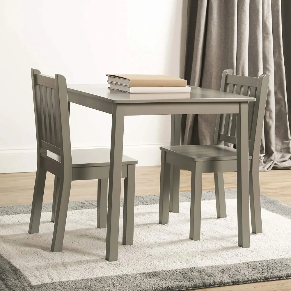 Humble Crew, Grey Kids Wood Table and 2 Chairs Set, Square Kids Table and Chair Set  Toddler Chair and Table