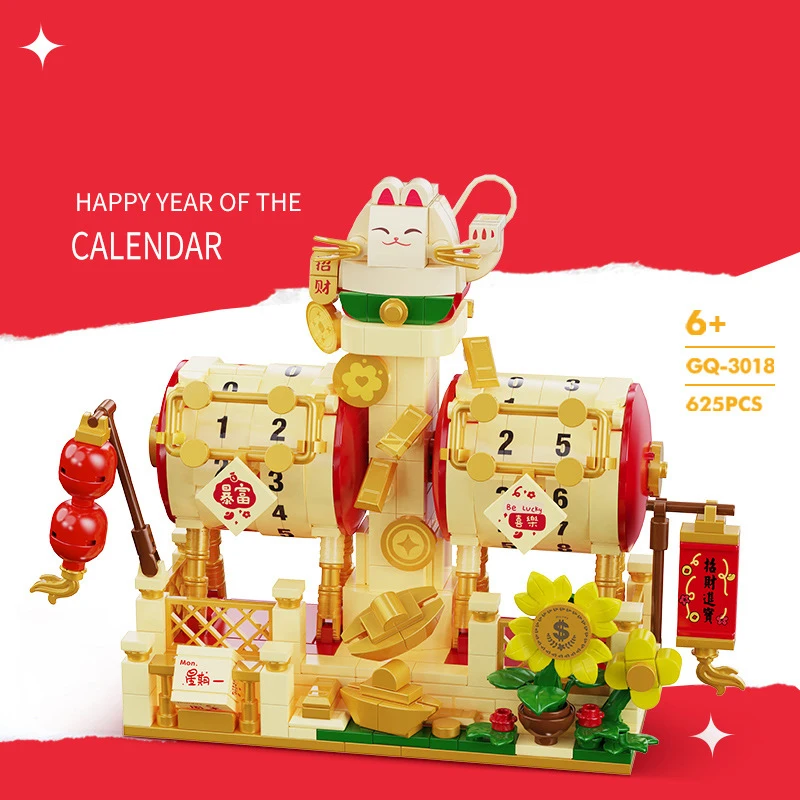 Idea Lovely Lucky Fortune Cat MOC Building Bricks Desktop Calendar Block Assemble Model Educational Toys For New Year Gifts