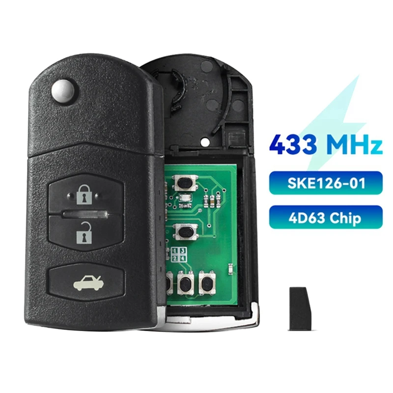 3 Buttons Flip Car Remote Key 4D63 Chip New ABS For SKE126-01 MAZDA 2 M2 Demio / 3 M3 Axela/ 5 M5 Premacy / 6 M6 Atenza 8 M8 MPV