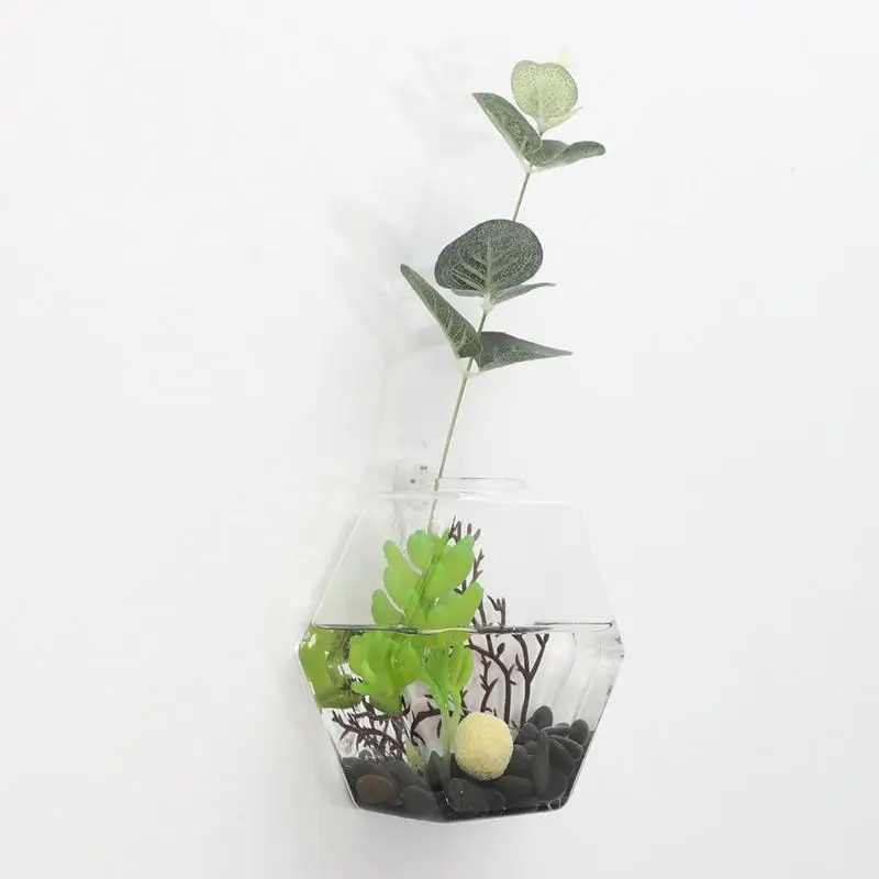 Glass Wall Planter Hexagon Wall Hanging Glass Flower Bud Vase Glass Planter Plant Terrarium lower Vases Home Office Decorations