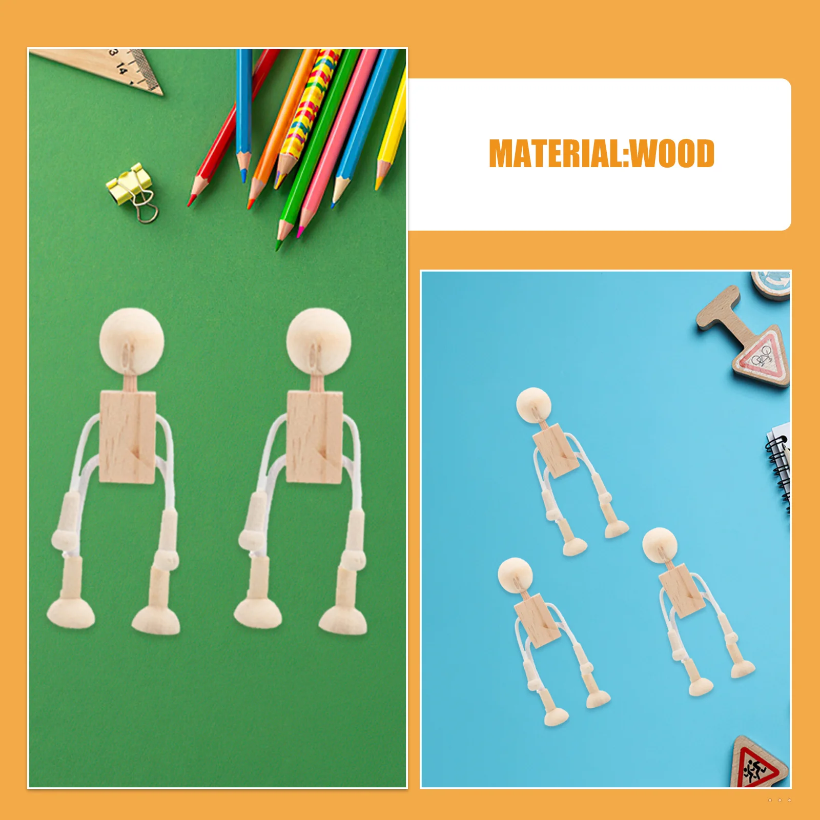 9Pcs Unfinished Wooden People Natural Wood Peg Figures for Kids Painting Craft DIY Decorative Ornament Travel Friendly