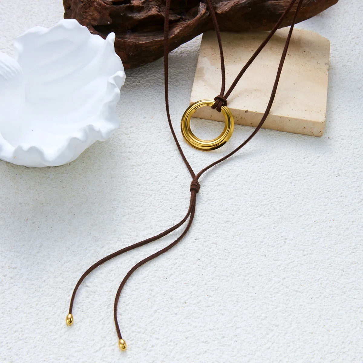 Einfache Halskette mit hohlem Kreis-, Quadrat-, Herz- und Wassertropfen-Anhänger für Damen und Herren, Edelstahl, geometrisches Design, Lederband, Choker-Schmuck – Detail 30