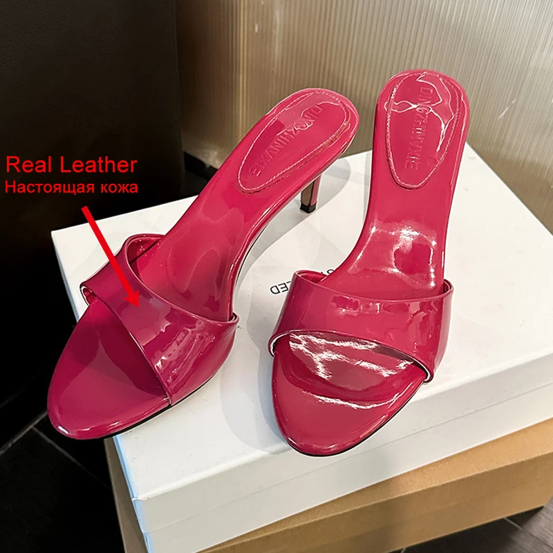 JOZHAMTA Size 34-40 Women Mules Sandals Real Leather High Heels Slides Summer Shoes 2025 Fashion Party Dress Daily Home Slippers