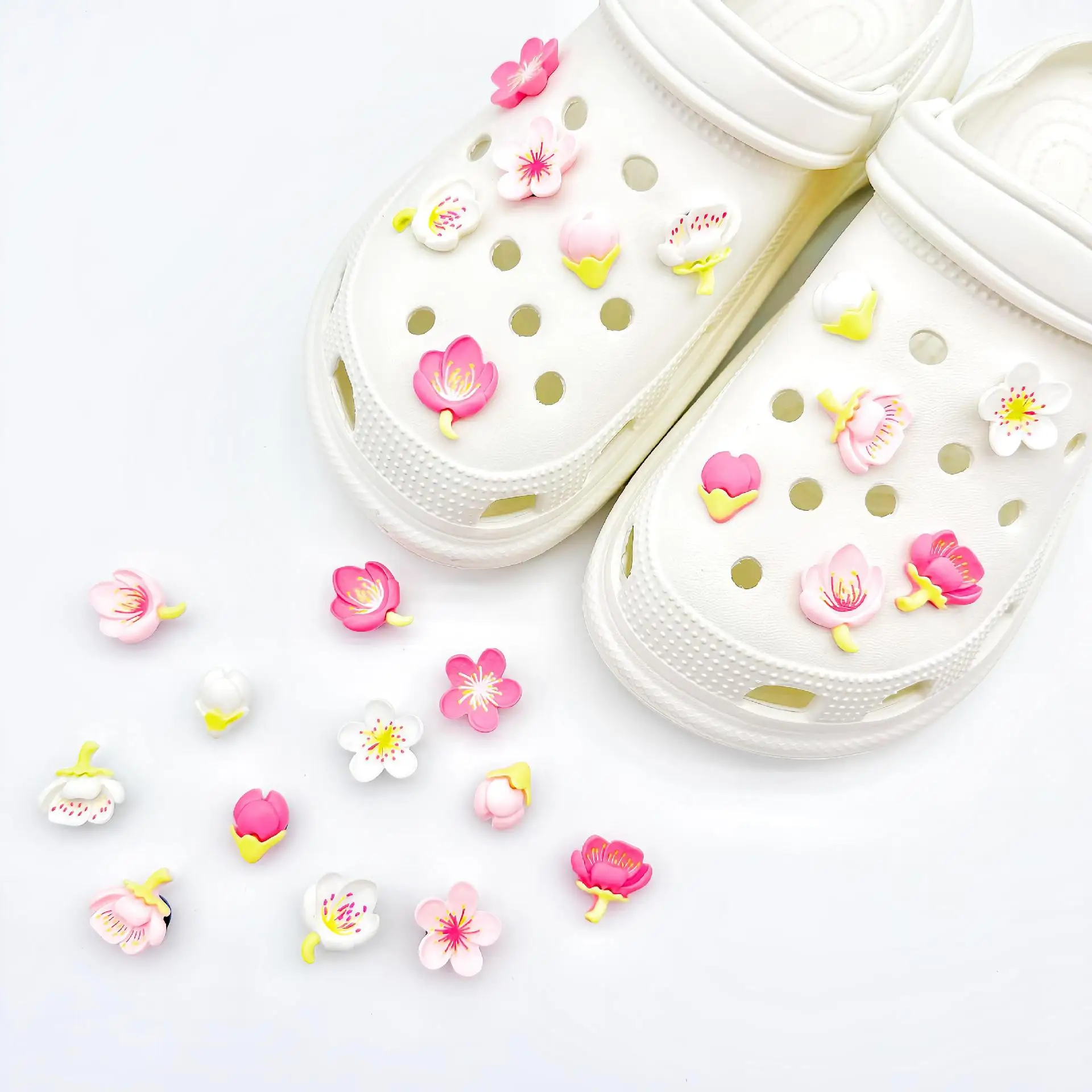 

12pcs Colorful Sakura Series DIY Shoe Decorations Shoe Charms Set Resin Shoe Buckles Women Spring Gifts