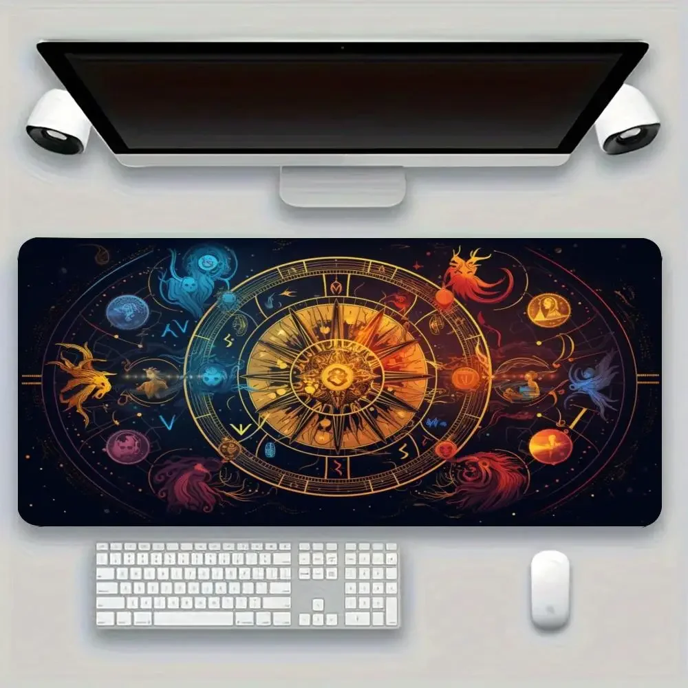 Vintage Golden Zodiac Astrolabe Playmat Occult Cosmic Star Chart Gaming Office Mousepad
