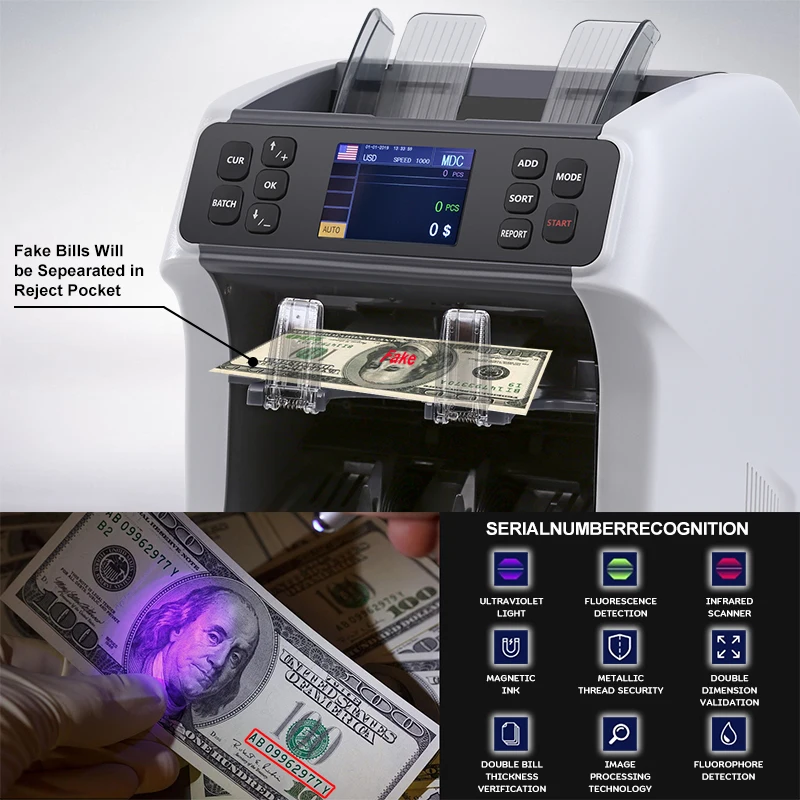 r Money Detector Mulit-currency Sorter Intelligent Bill CounterMix Value Counter Financial Bank Equipment Cash Counte