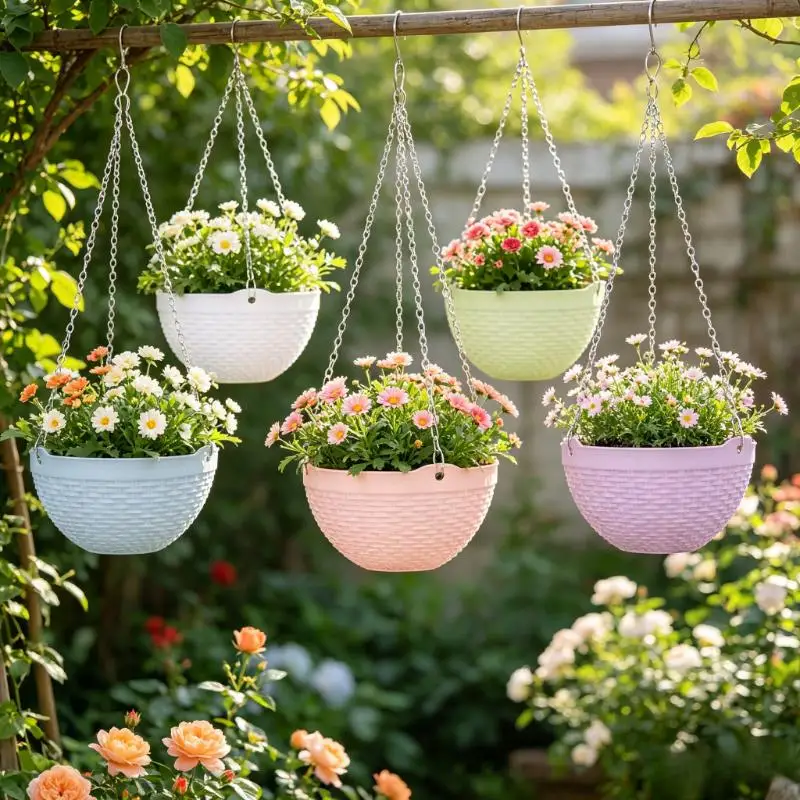 15Pcs Mixed Hanging Planter Set Plastic Flower Pot With Drainage Holes Indoor Outdoor Balcony Patio Garden Plant Decor
