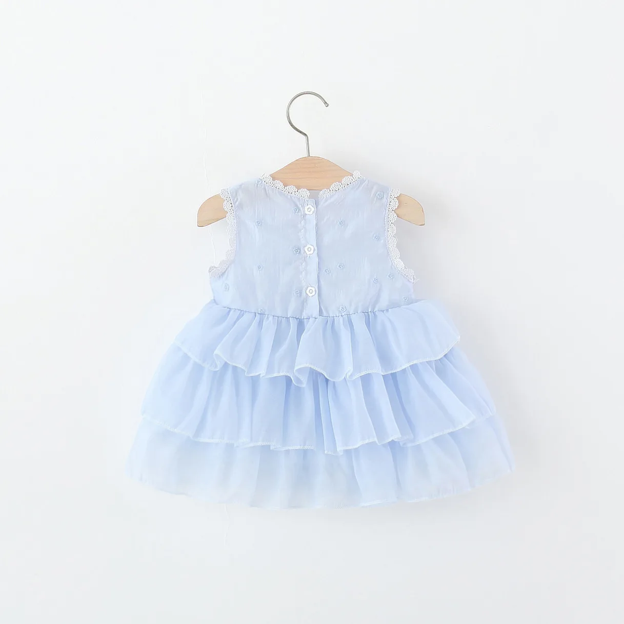 Baby Dresses Summer Cotton Solid Color Lace Edge Multi Layer Sleeveless Baby Girl Dress Sweet Beach Baby Girl Clothing