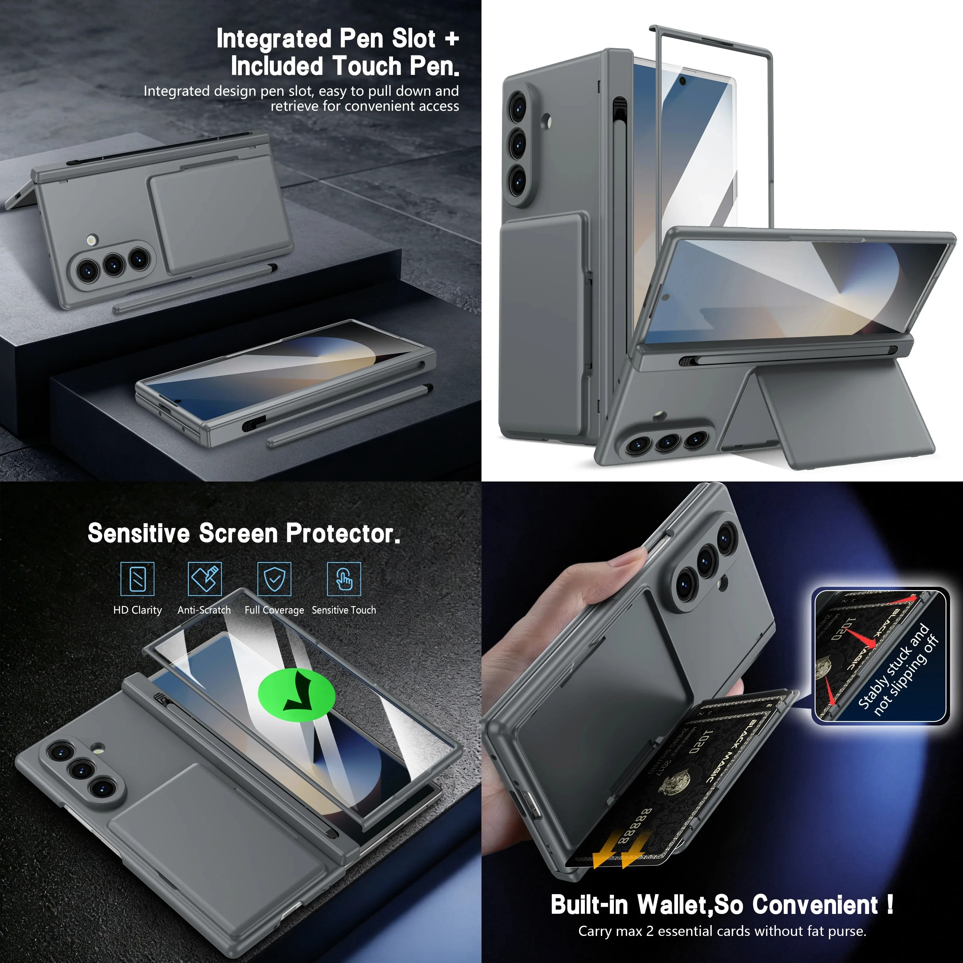 Card Bag Pen Slots Stand Wallet Case For Samsung Z Fold 8 Ultra 7 6 5 Screen Protector Shockproof Dropproof Cover With Touch pen