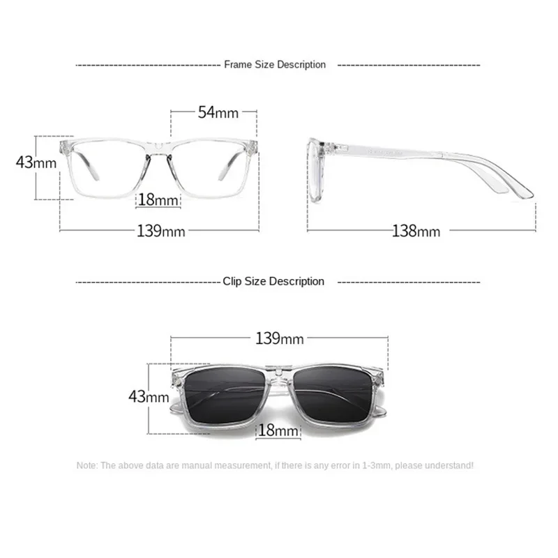 6 In 1 Myopia Polarized Sunglasses Men Women Clip Magnet Classic Style Glasses Custom Optical Eyewear Frame -0.5 to-10