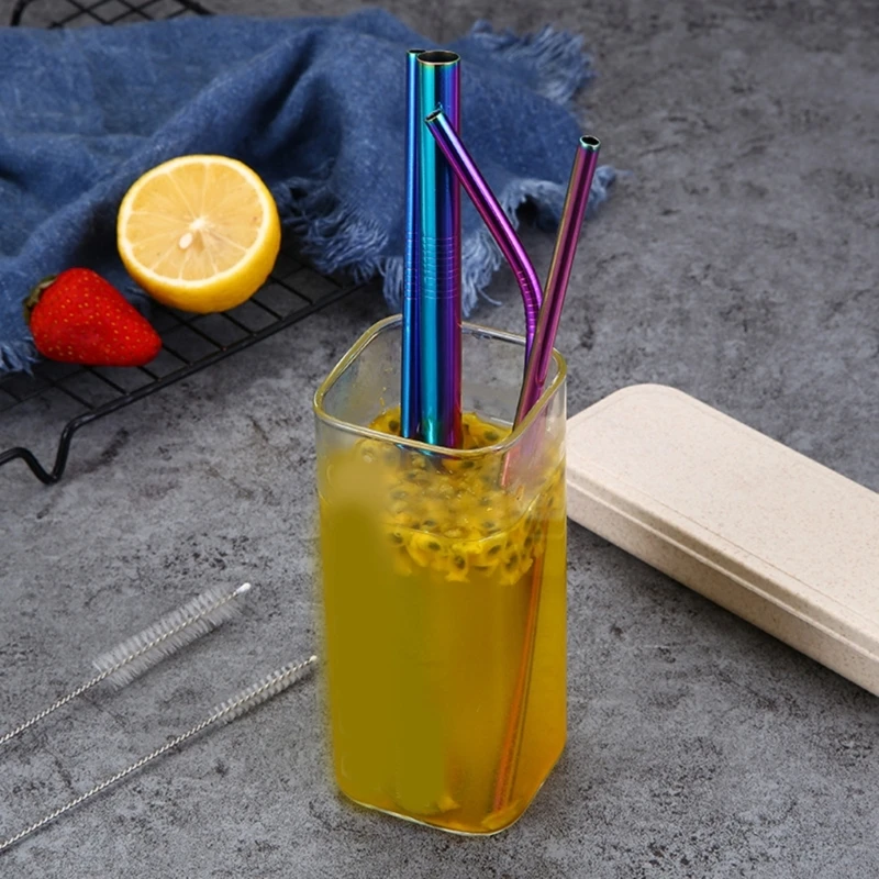 7pcs/set Reusable Drinking Straw 304 Stainless Steel Straws with Brush Set Bar Cocktail Straw for Milk Drinkware Party