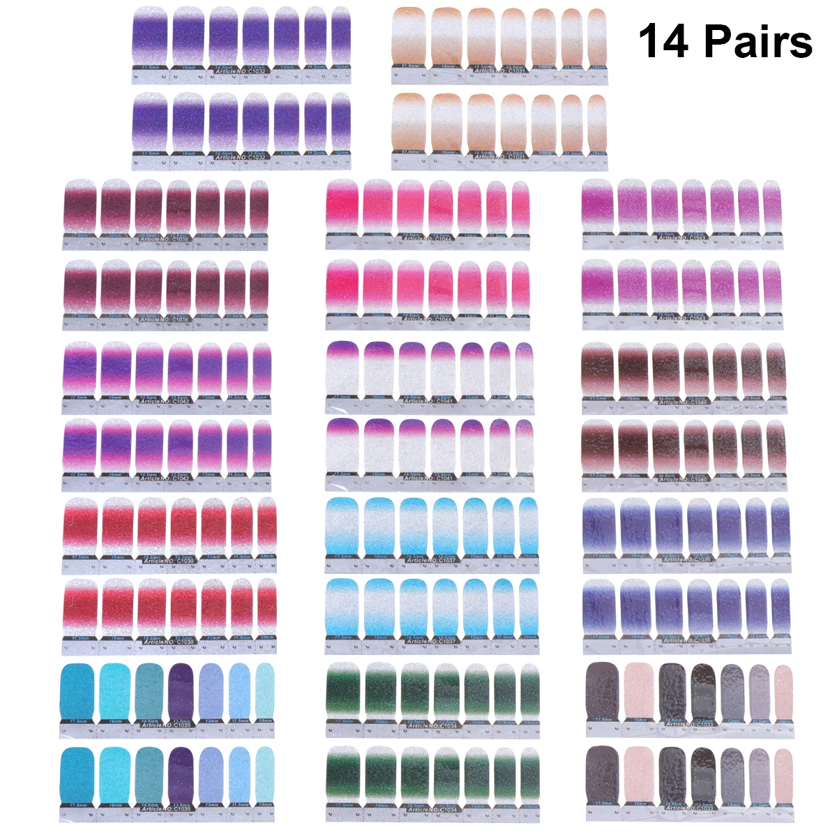 

14pcs Colorful Nail Stickers Gradient Glitter Manicure Art Decals Women Fashion Decoration Party Supplies Creative for Ladies