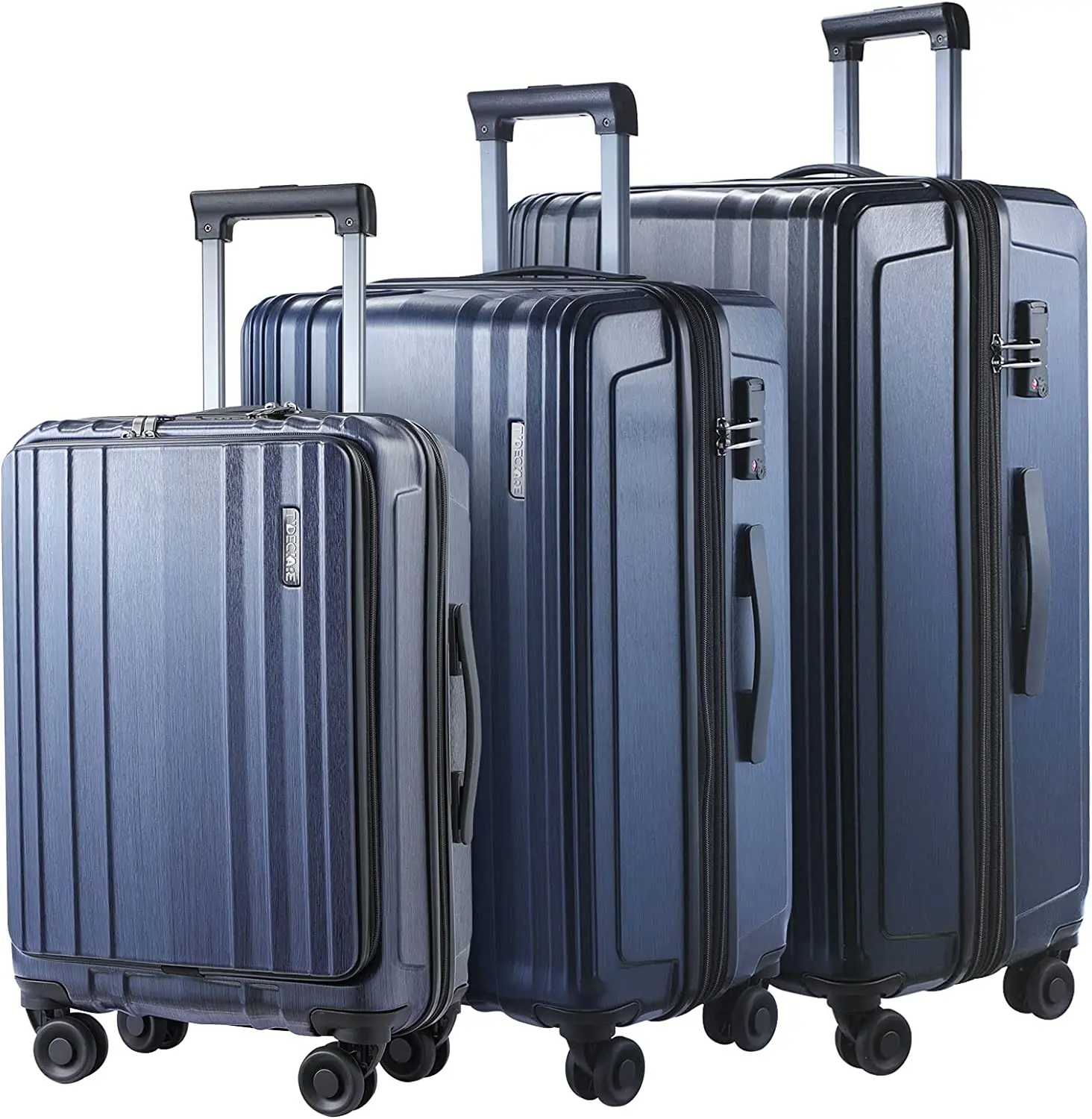 Ensemble de bagages avec poche avant pour ordinateur portable, extensible, ABS et PC, valise rigide légère, roues tournantes, serrure TSA, bleu, 21, 24/28, 3 pièces