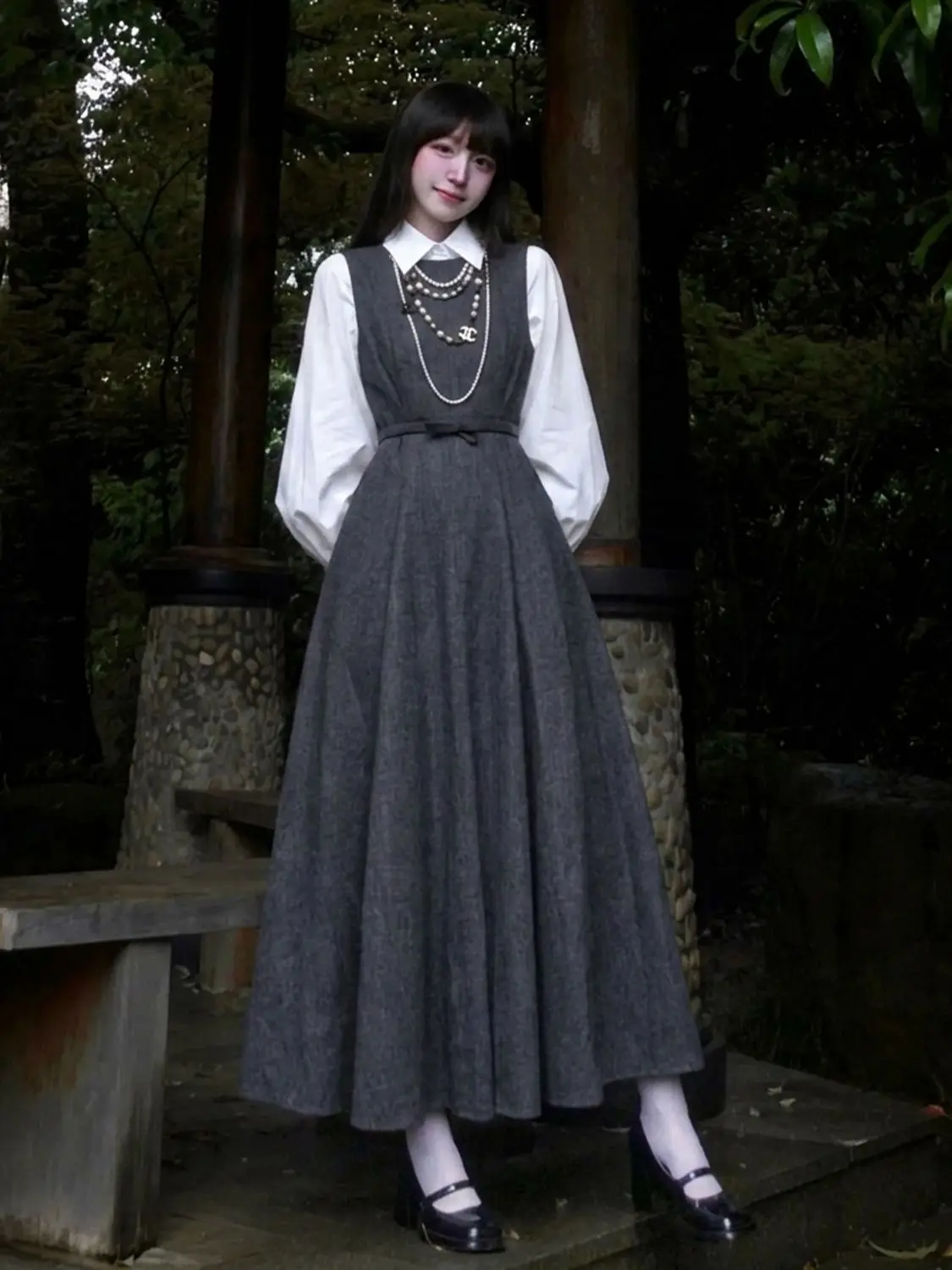 ชุดเดรส 2 ชิ้นสไตล์เฮปเบิร์นเก - Korean Style A Line Shirt Dress บทวิจารณ์และราคา