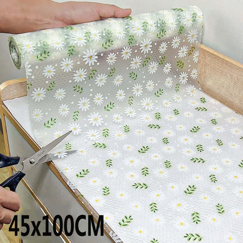 

45x300 см вкладыши из ЭВА с милым принтом ромашки, вкладыши для ящиков и полки, маслостойкий водонепроницаемый коврик, неклейкий декоративный коврик для стола для домашнего использования