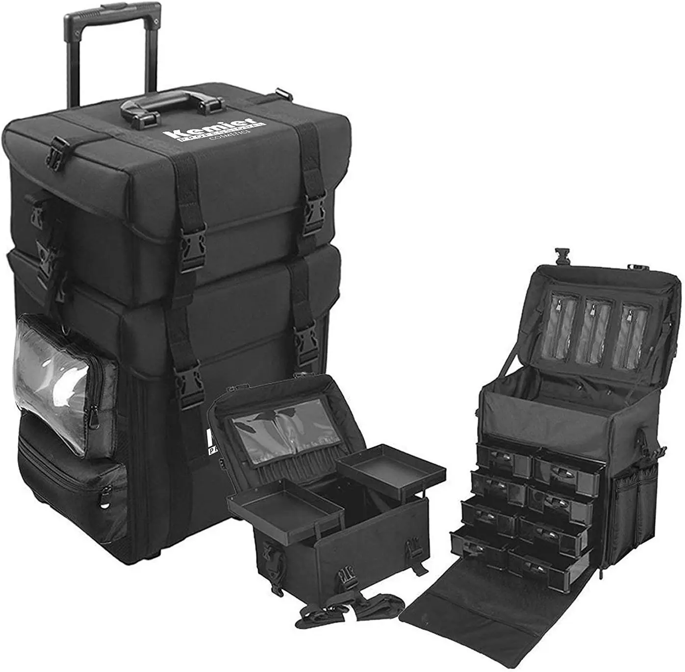 Professional Rolling Makeup Train Case with Removable Wheels and Storage Drawers for Artists and Stylists