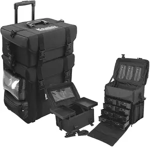 Professional Rolling Makeup Train Case with Removable Wheels and Storage Drawers for Artists and Stylists