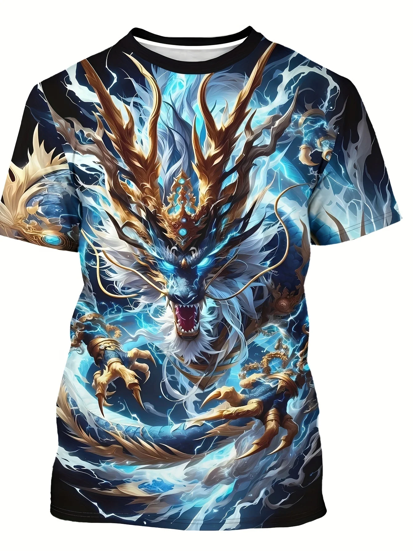 Hot Selling Fashionable and Cool Domineering Dragon and Tiger Flower Short Sleeved 3D Printed Outdoor Hip-hop Round Neck T-shirt
