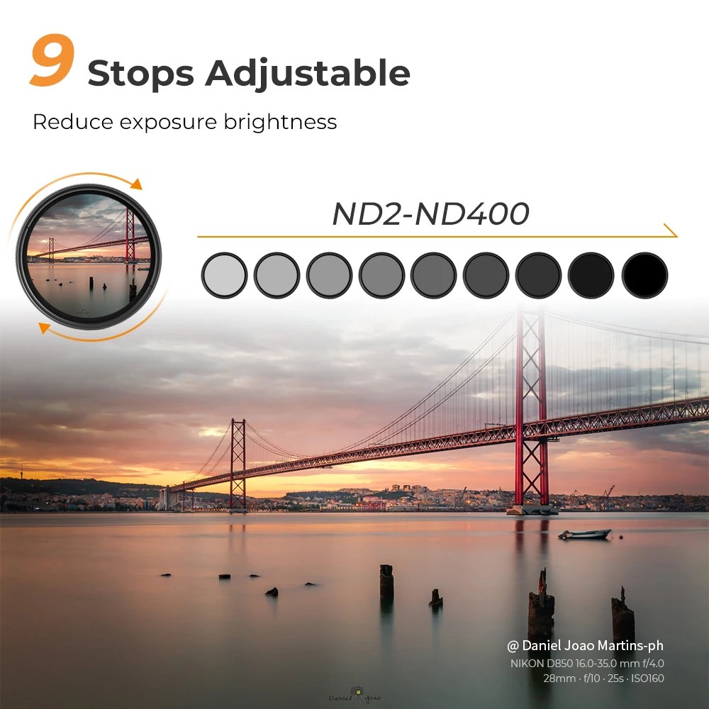 K&F CONCEPT 37-82mm ND2 to ND400 Adjustable Neutral Density Variable ND Camera Lenses Filter Cloth 49mm 52mm 58mm 62mm 67mm 77mm