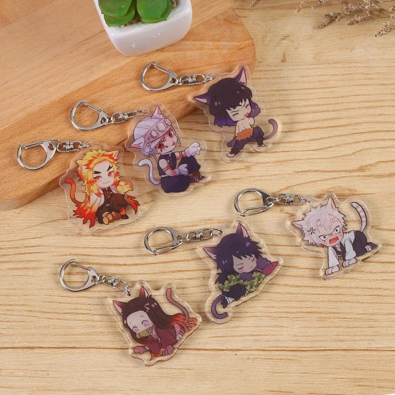 Anime Figure Kamado Tanjirou Kamado Nezuko Tomioka Giyuu Key Ring Fashion HD Pattern Acrylic Key Chain Backpack Student Gifts