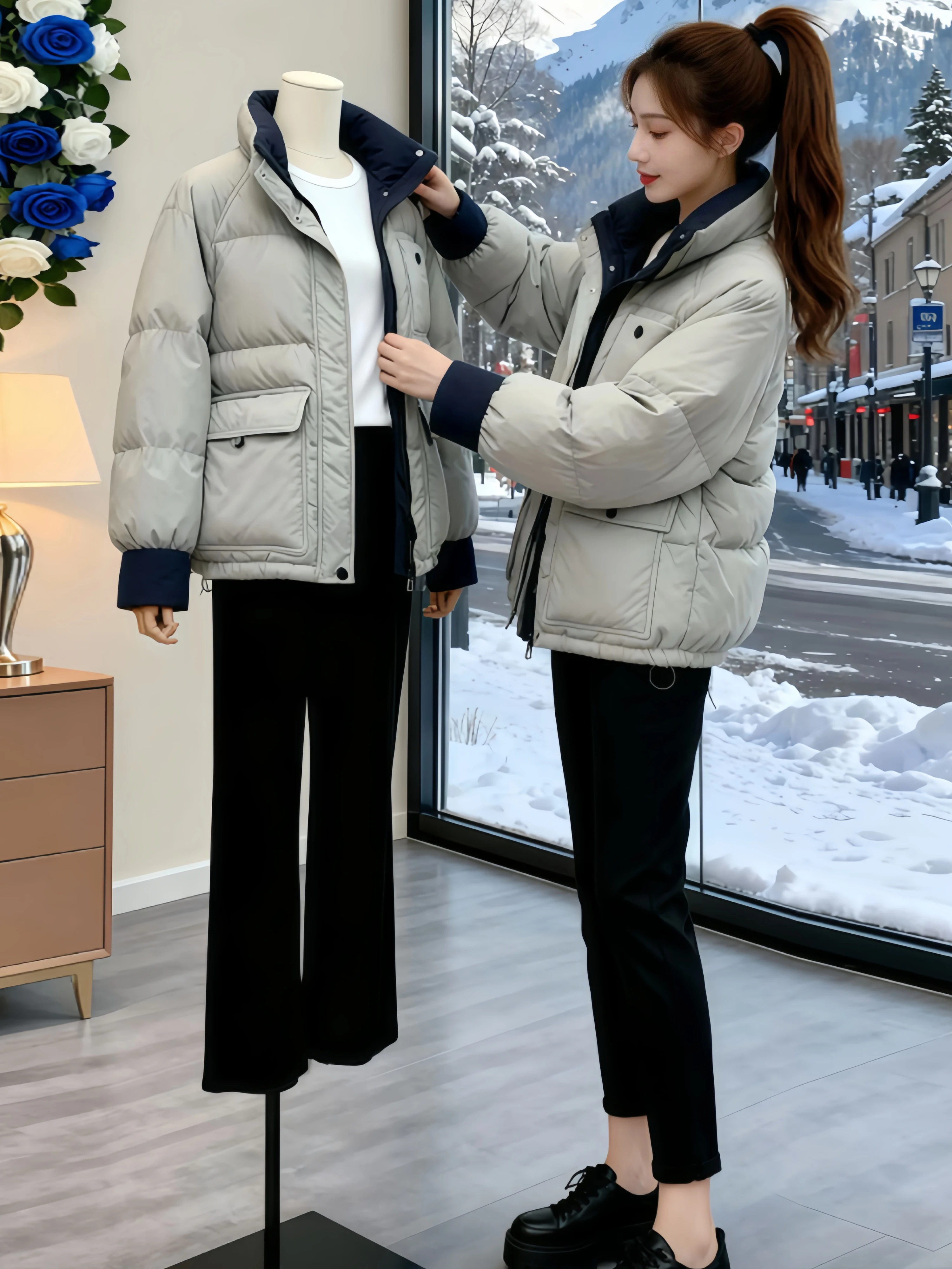

Unique Ultra-Cute Stand Collar down Cotton Jacket Women Winter Thickened Korean Style Small Size Bread Coat Outerwear