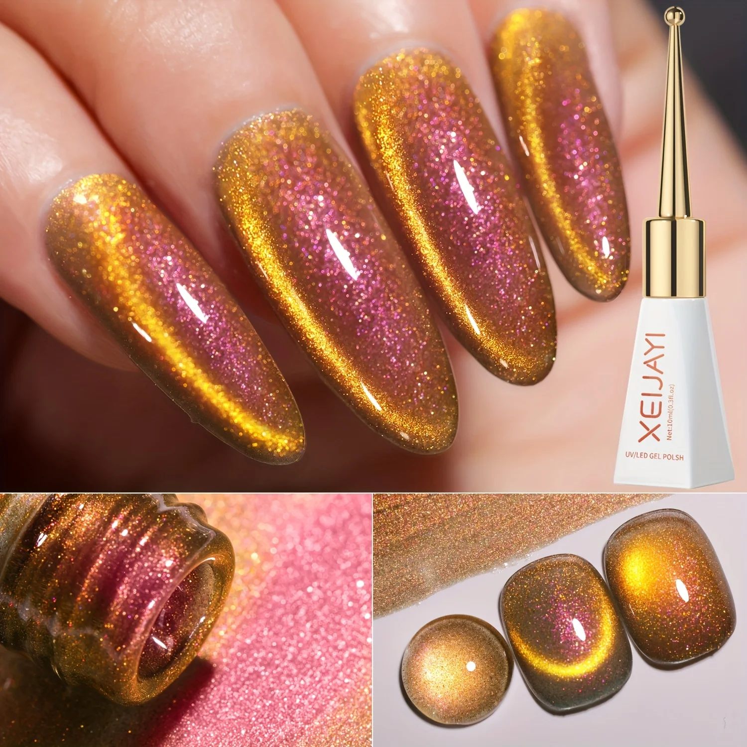 XEIJAYI 1pc 10ml Cat Eye Magnetic Gel Nail Polish Removable UV LED Light for Women - Magnetic Stick Not Included