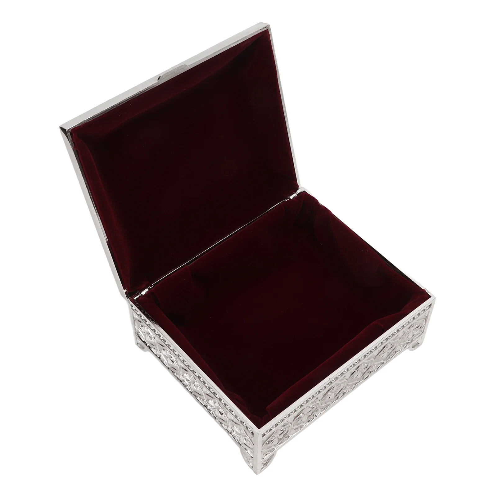 Trinket Box Vintage Rose Pattern Embossed Single Layer Flip Top Zinc Alloy Jewelry Storage Box Gift Box for Women Girls