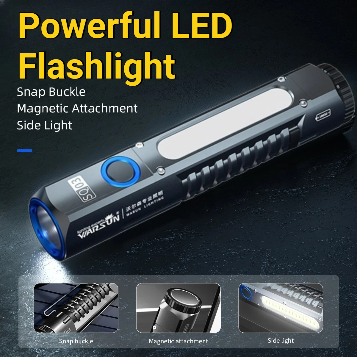Powerful LED Flashlight COB Side Light Waterproof Rechargeable Torch Tail Magnet Handheld Work Light for Outdoor Camping Hiking