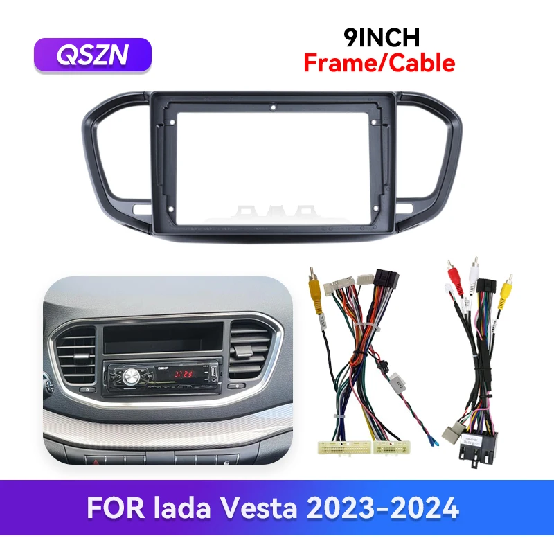 

QSZN Cable Harness FOR lada Vesta 2023-2024 Car Radio Dash Frame Cover Stereo GPS MP5 Android Player Head Unit 2Din Fascia Panel
