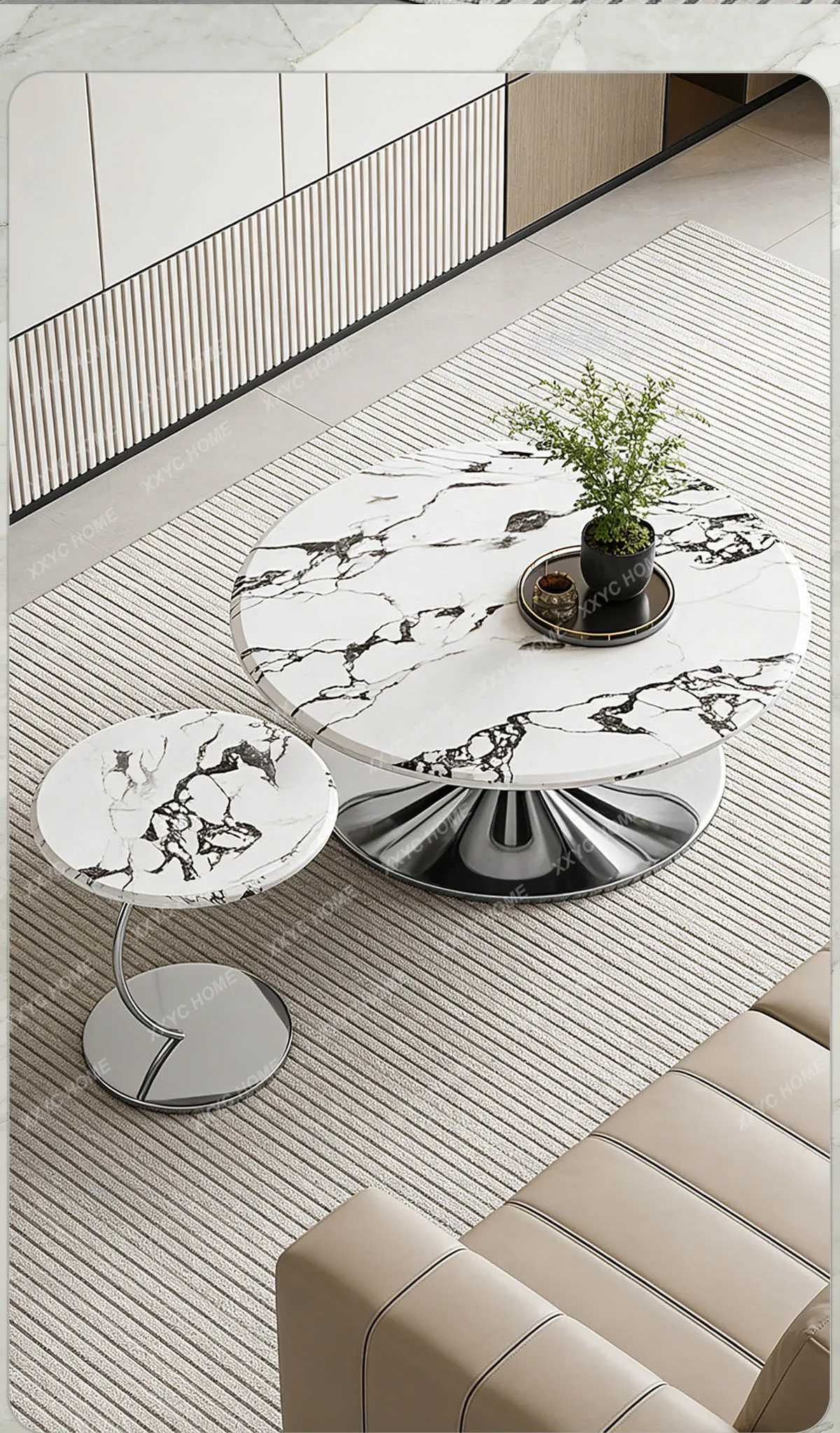 Minimalist flying saucer suspended coffee table household light luxury high-end living room round marble tea table