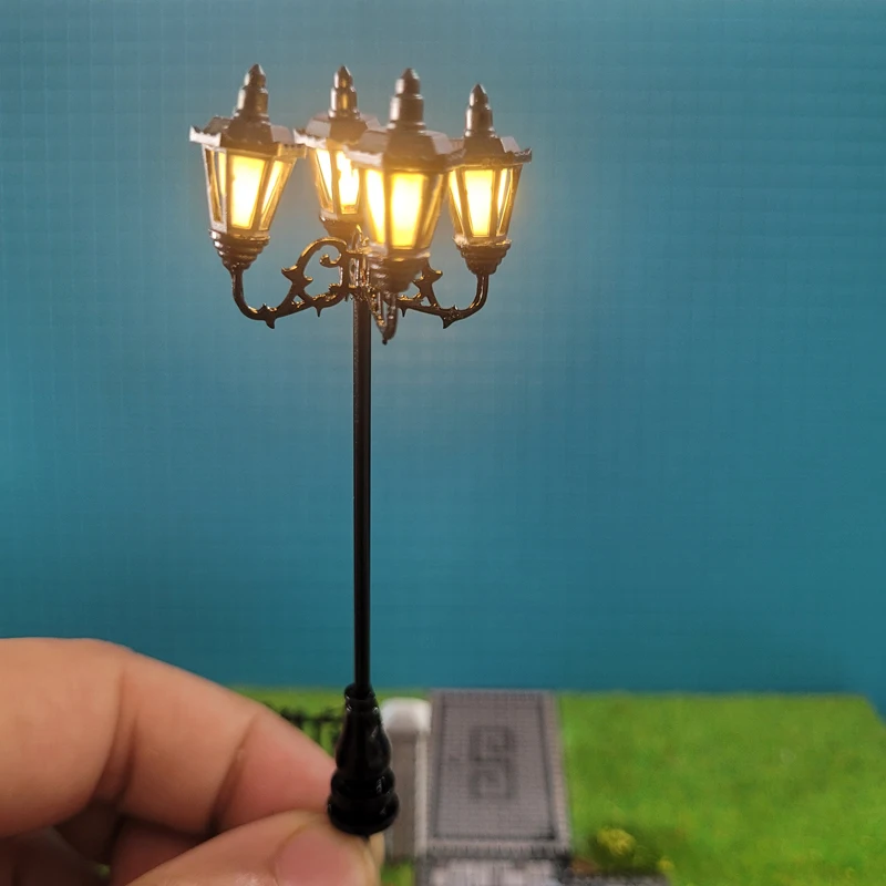 Ho Scale Model Lamps 3v Boutique 4 Heads Lamp Highlight Model Park Lamppost Train Layout Model Cold White Garden Street Lights