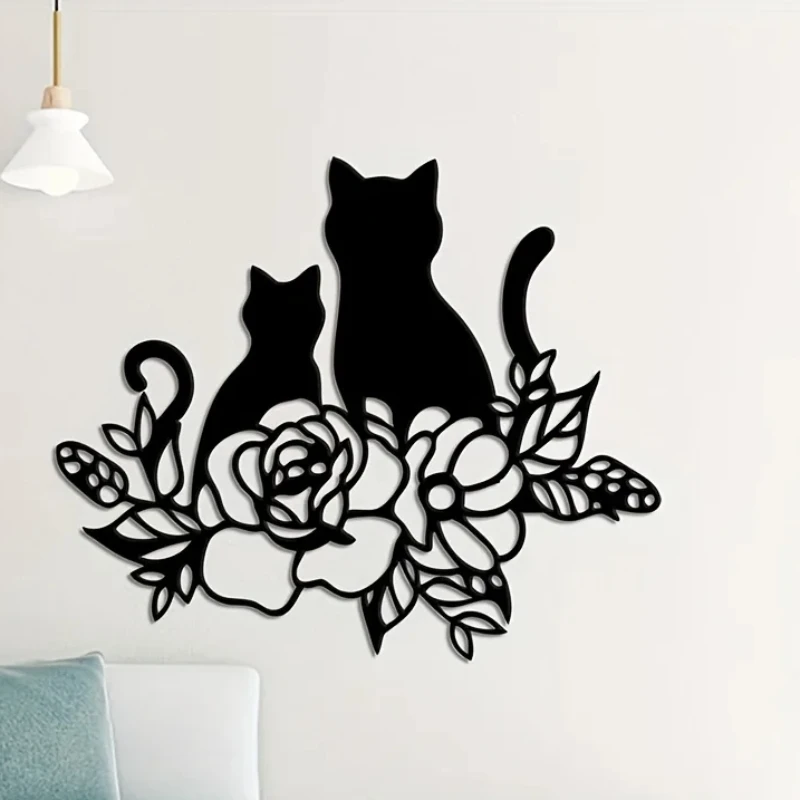 1pc Metal Cat Lover Sign, Cat Lover Flower Wall Art, Metal Pet Lover Sign, Home Room Decor Sign, Metal Wall Art Accents