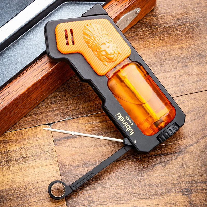 LUBINSKI Cigar Lighter Double Straight Punch Multi Functional Opener Needle Large Capacity Window Portable Lighter