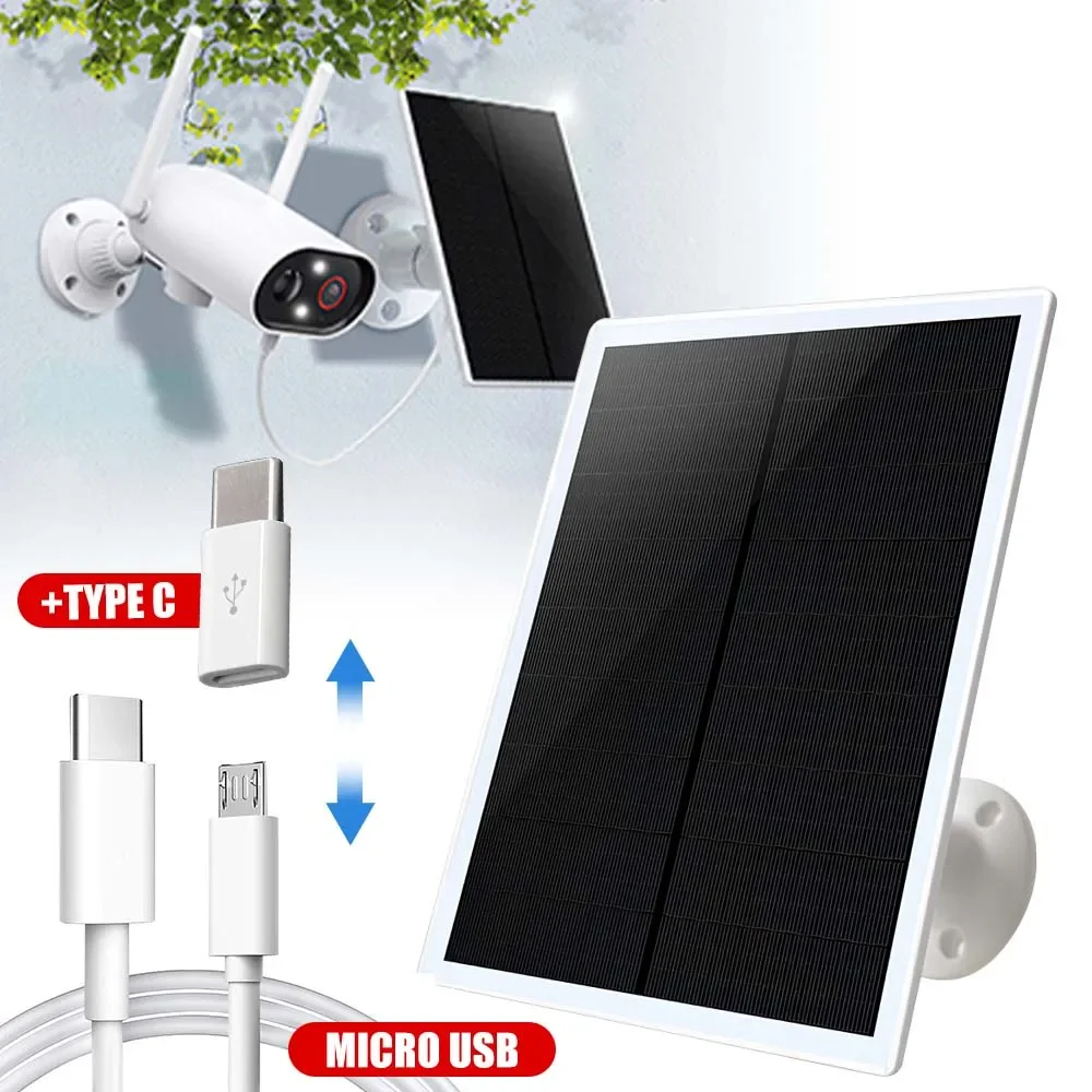 5V 6W Solar Panel for Eufy Cam Eufycam E/2C/E/2 Pro Cam Wall Mount 3M Power Cable Outdoor Micro USB Type-C