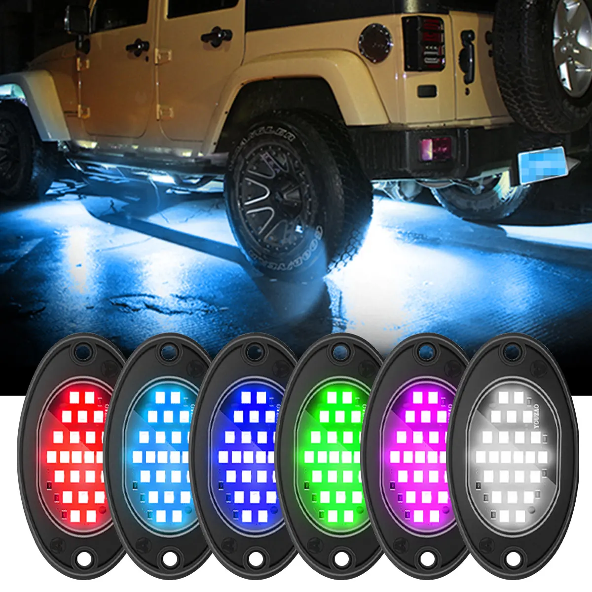 

1PCS 12/24V Truck Car LED Single Color Chassis Light 24SMD High Brightness LED Rock Lights Underbody Underglow Atmosphere Lamp