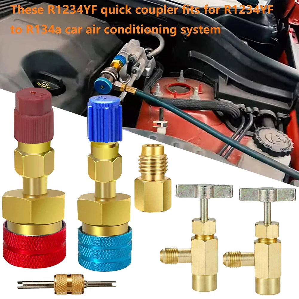 Brass Quick Coupler Connectors for R1234YF and AC Systems 6 Piece Set with Auto and For Easy Release Design Brass
