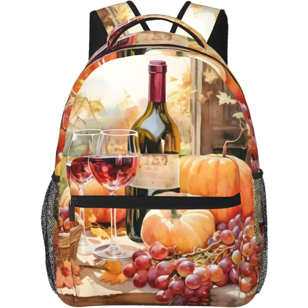 

Легкий рюкзак для ноутбука с виноградным вином и тыквой, легкий многоцелевой дорожный повседневный рюкзак унисекс, студенческие рюкзаки для мужчин