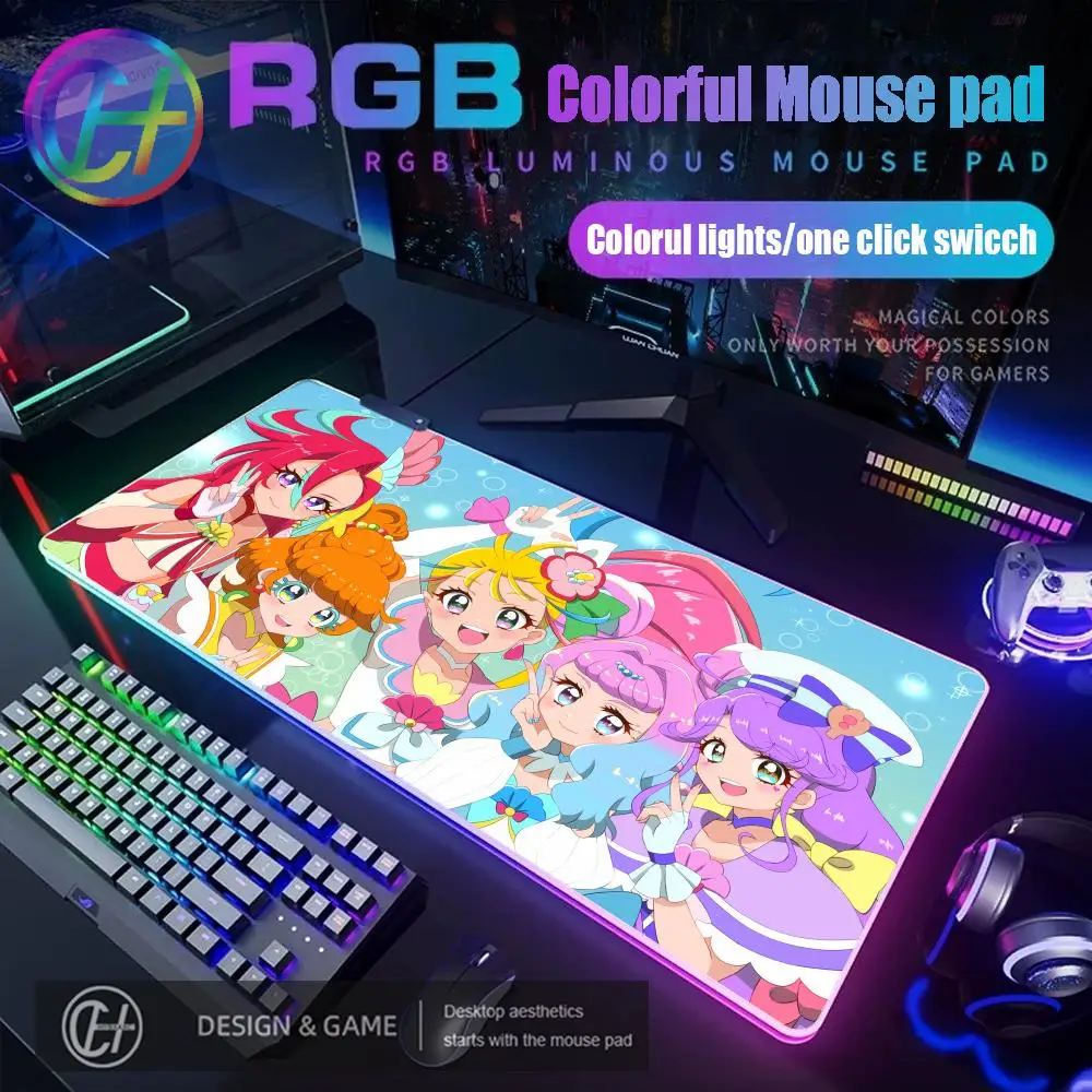 

Healin Good Pretty Cure Mouse Pad RGB Gaming Mouse Pad Desk Mat HD Gamer Large LED Light XXL MousePads PC Computer Carpet