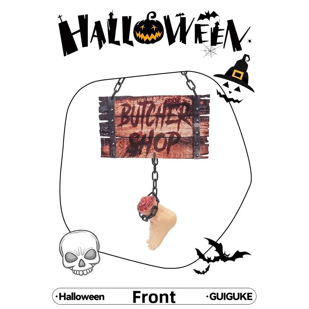 Halloween Bloody Butcher Shop Sign Hanging Decor for For haunted House Red 85x11cm MDF Plastic Scary Theme Decoration