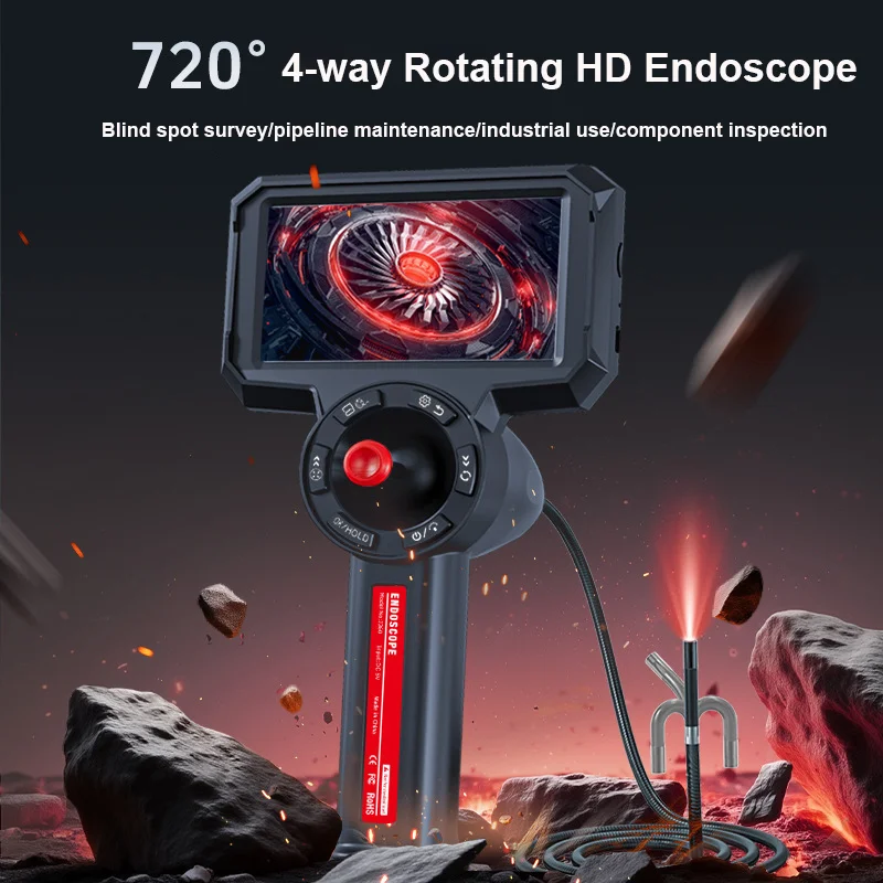 720 Articulating Borescope 4.3-inch Monitor Mechanics Inspection 200W Pixels HD Camera 4-Way Joystick Articulation IP67 Model